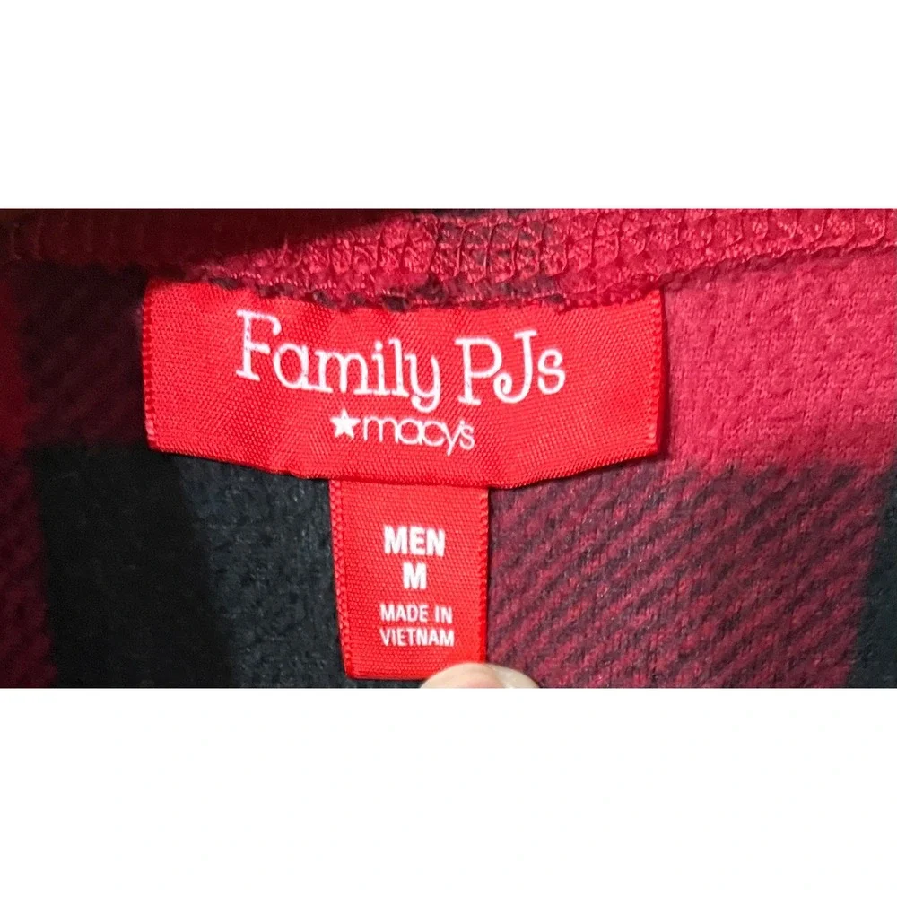Family PJs Macys Mens M Buffalo‎ Plaid Fleece Hooded Union Suit One Piece Red
